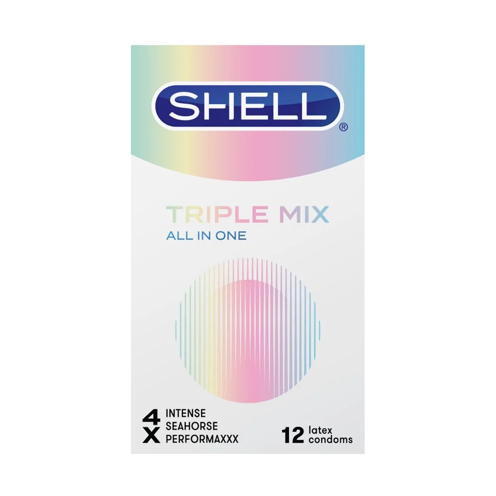 Bao cao su Shell Triple Mix siêu mỏng mát lạnh gân gai 12 cái 