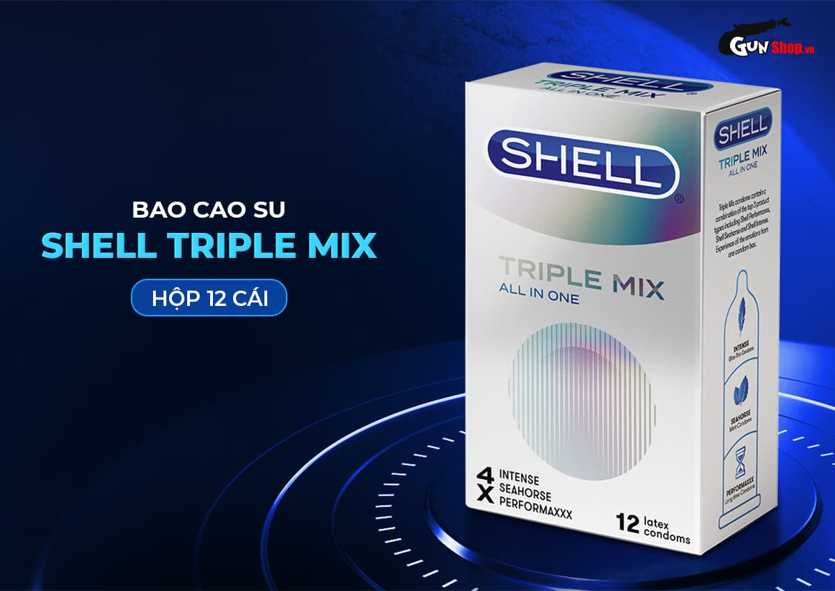 Bao cao su Shell Triple Mix 12 cái Hàn Quốc siêu mỏng kích thích
