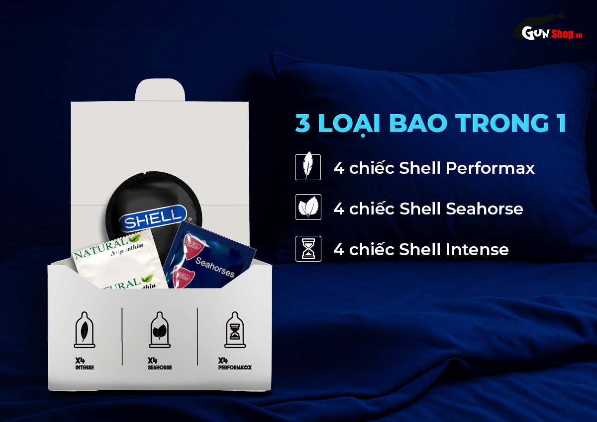 Bao cao su Shell Triple Mix 12 cái Hàn Quốc siêu mỏng kích thích