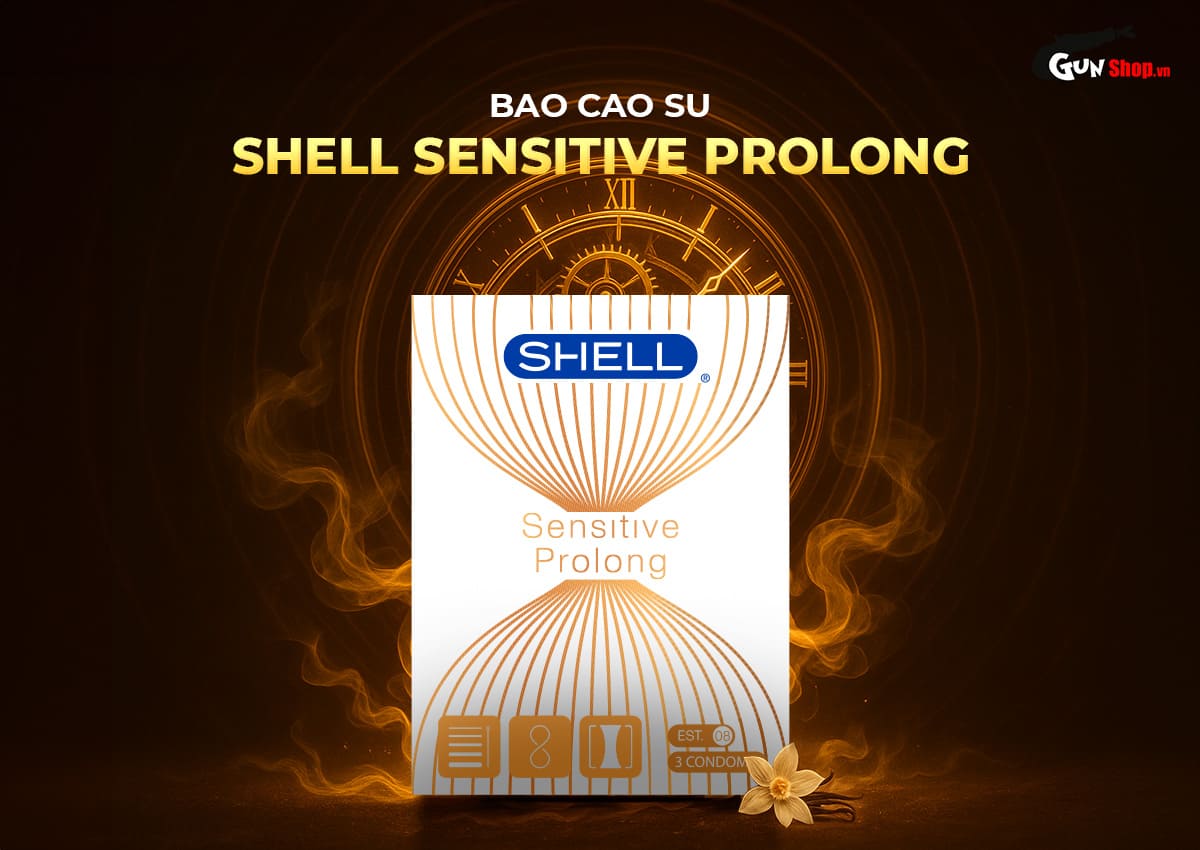 Bao cao su Shell Sensitive Prolong siêu mỏng 0.03mm kéo dài thời gian cực đỉnh hương vani
