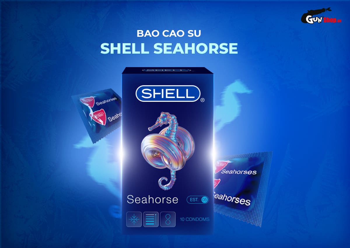 Bao cao su Shell Seahorse kéo dài thời gian hộp 10 cái an toàn mềm mại