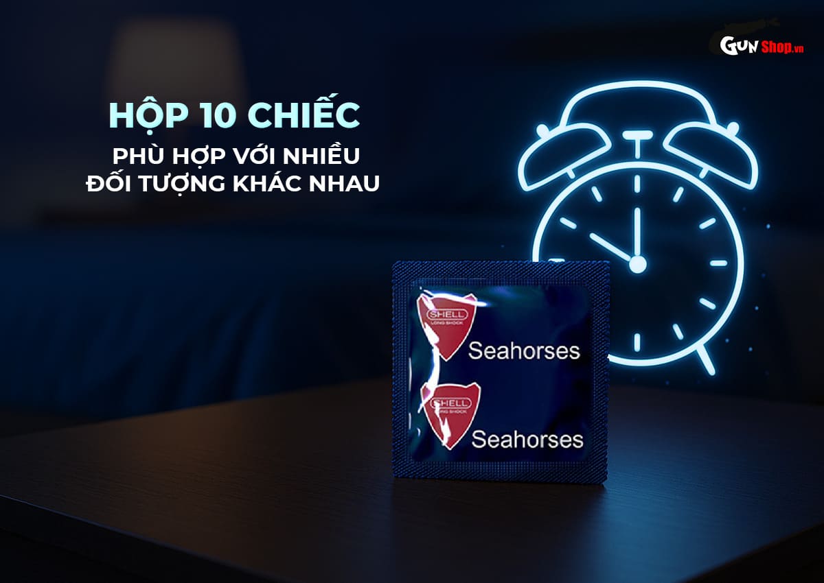 Bao cao su Shell Seahorse kéo dài thời gian hộp 10 cái an toàn mềm mại