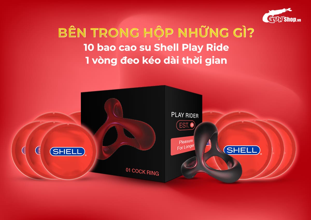 Bao cao su Shell Play Rider 6 chức năng hộp 10 cái tặng vòng kéo dài