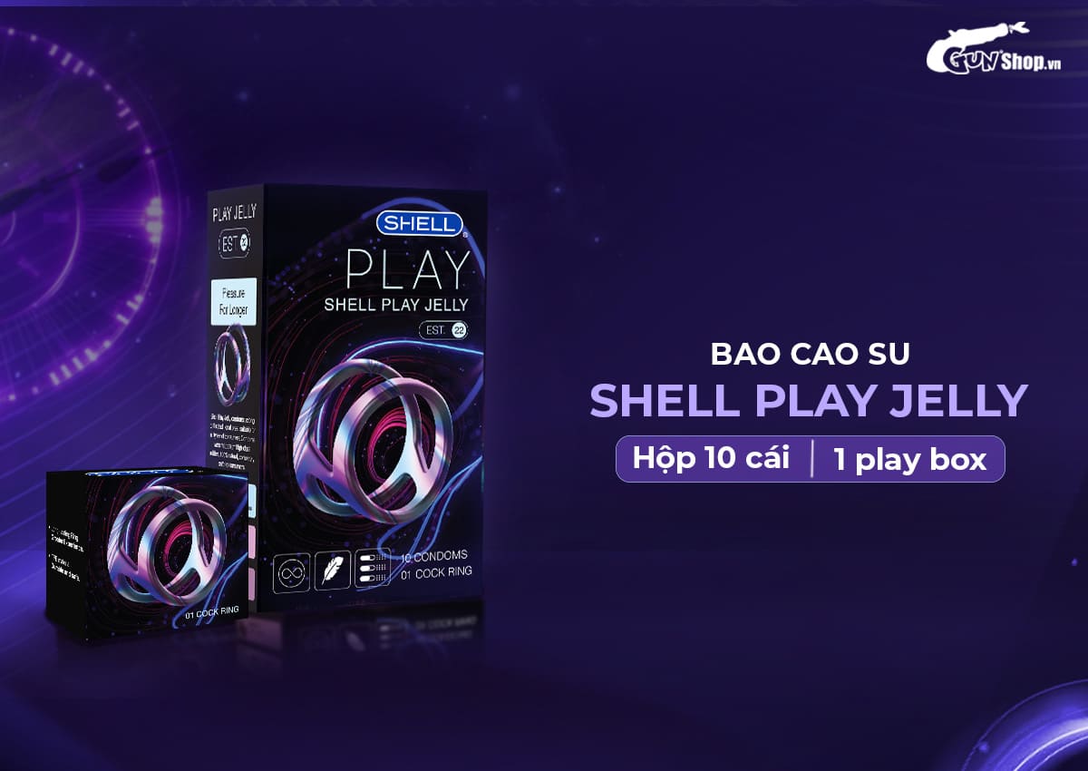 Bao cao su Shell Play Jelly 6 tính năng, hộp 10 cái tặng vòng kéo dài