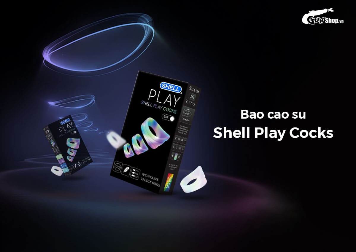 Bao cao su Shell Play Cocks 6 tính năng mỏng kéo dài hương dâu 10 cái