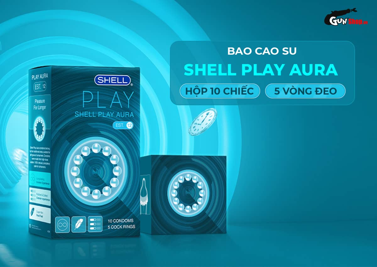 Bao cao su Shell Play Aura 6 tính năng Hộp 10 cái tặng 5 vòng kéo dài thời gian an toàn Bao cao su Shell Play Aura 6 tính năng Hộp 10 cái tặng 5 vòng kéo dài thời gian an toàn