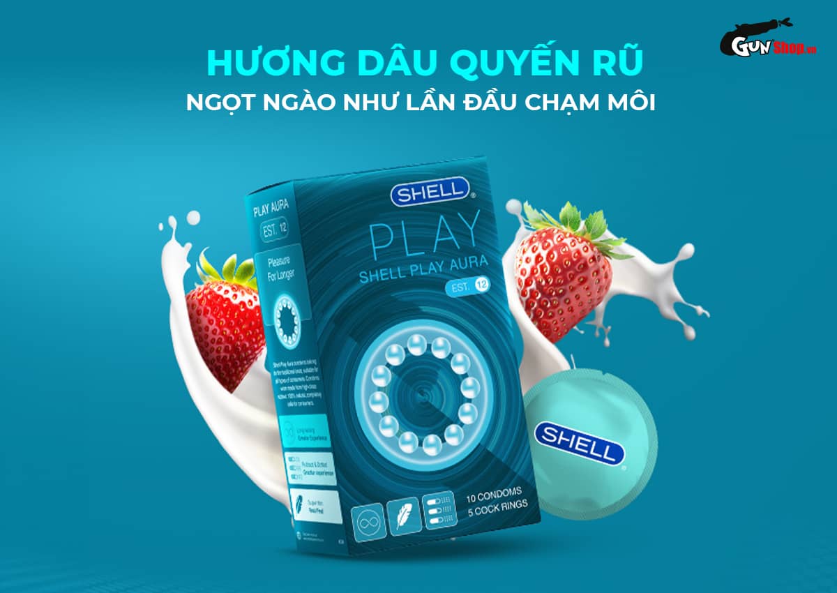 Bao cao su Shell Play Aura 6 tính năng Hộp 10 cái tặng 5 vòng kéo dài thời gian an toàn Bao cao su Shell Play Aura 6 tính năng Hộp 10 cái tặng 5 vòng kéo dài thời gian an toàn
