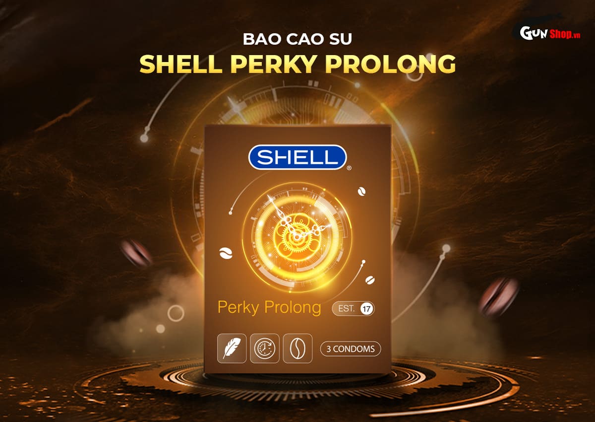Bao cao su Shell Perky Prolong siêu mỏng kéo dài hương cà phê hộp 3 cái