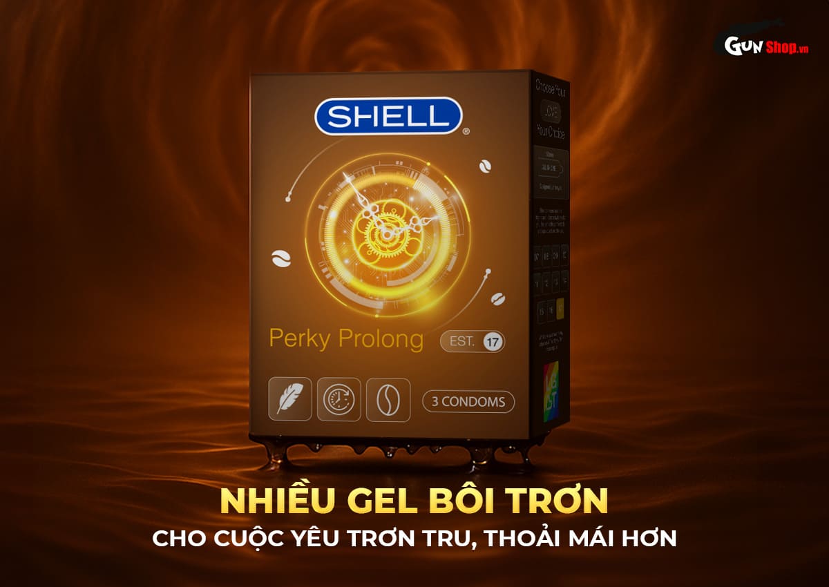 Bao cao su Shell Perky Prolong siêu mỏng kéo dài hương cà phê hộp 3 cái