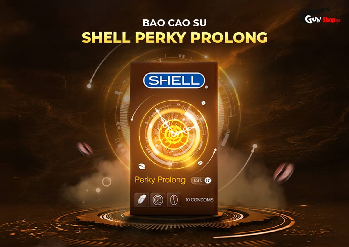 Bao cao su Shell Perky Prolong siêu mỏng kéo dài hương cà phê 10 cái
