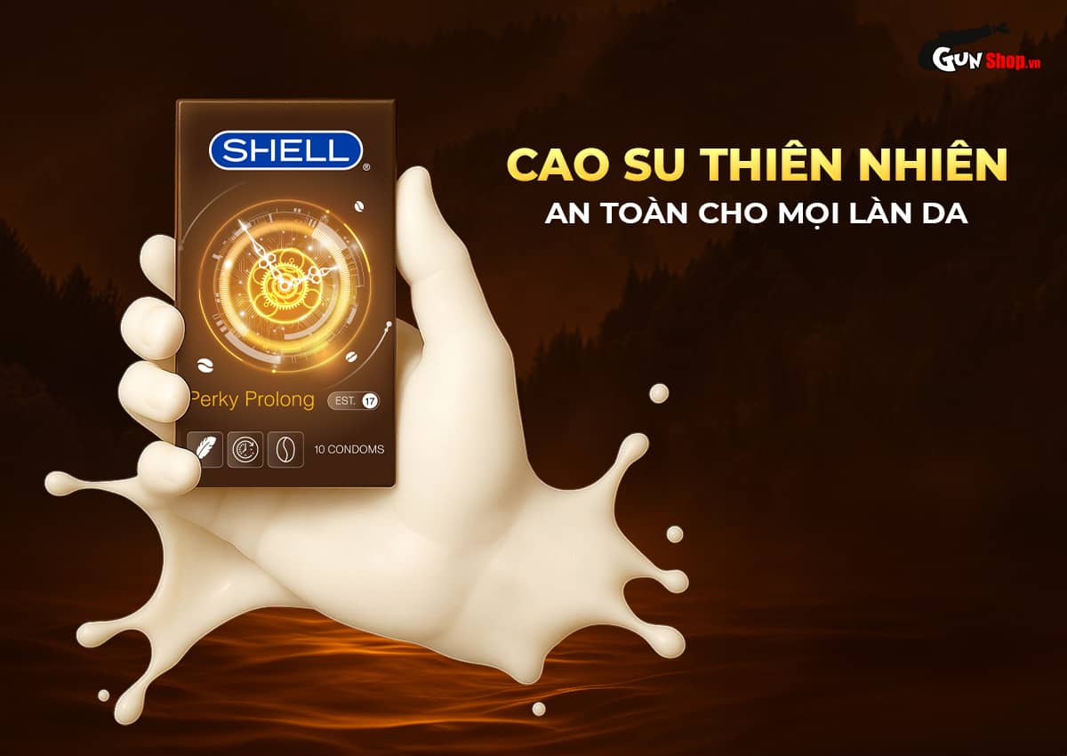 Bao cao su Shell Perky Prolong siêu mỏng kéo dài hương cà phê 10 cái