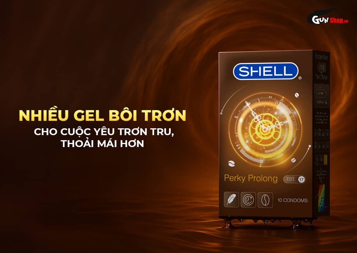 Bao cao su Shell Perky Prolong siêu mỏng kéo dài hương cà phê 10 cái