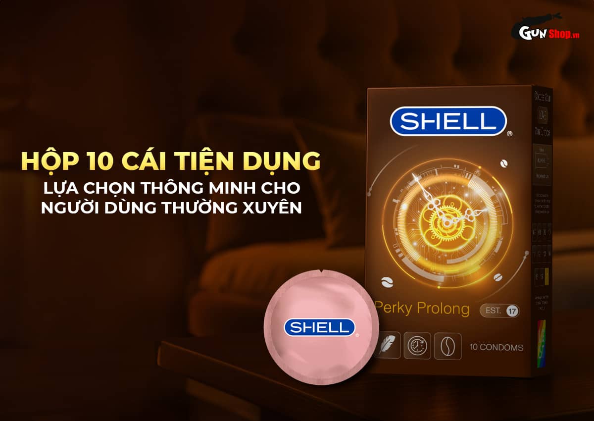 Bao cao su Shell Perky Prolong siêu mỏng kéo dài hương cà phê 10 cái