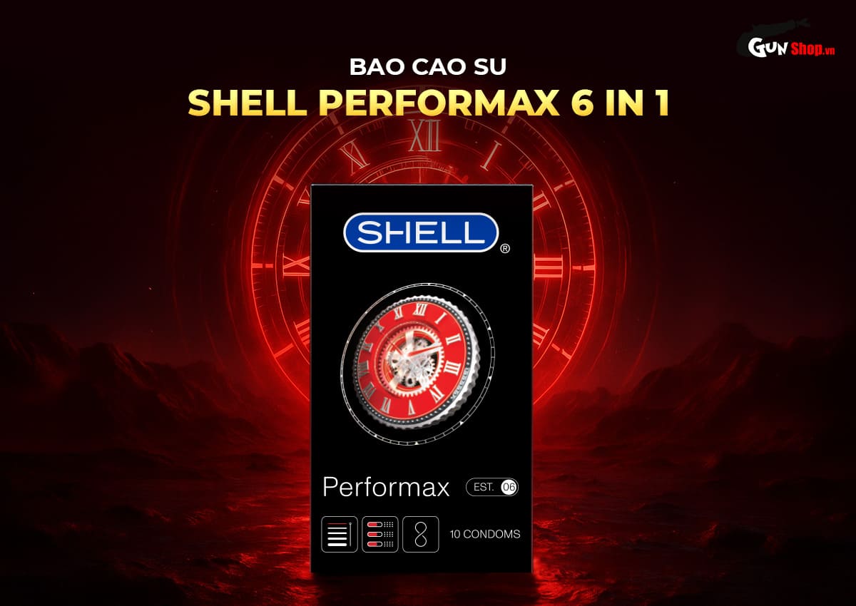 Bao cao su Shell Performax 6 in 1 hộp 10 cái kéo dài thời gian