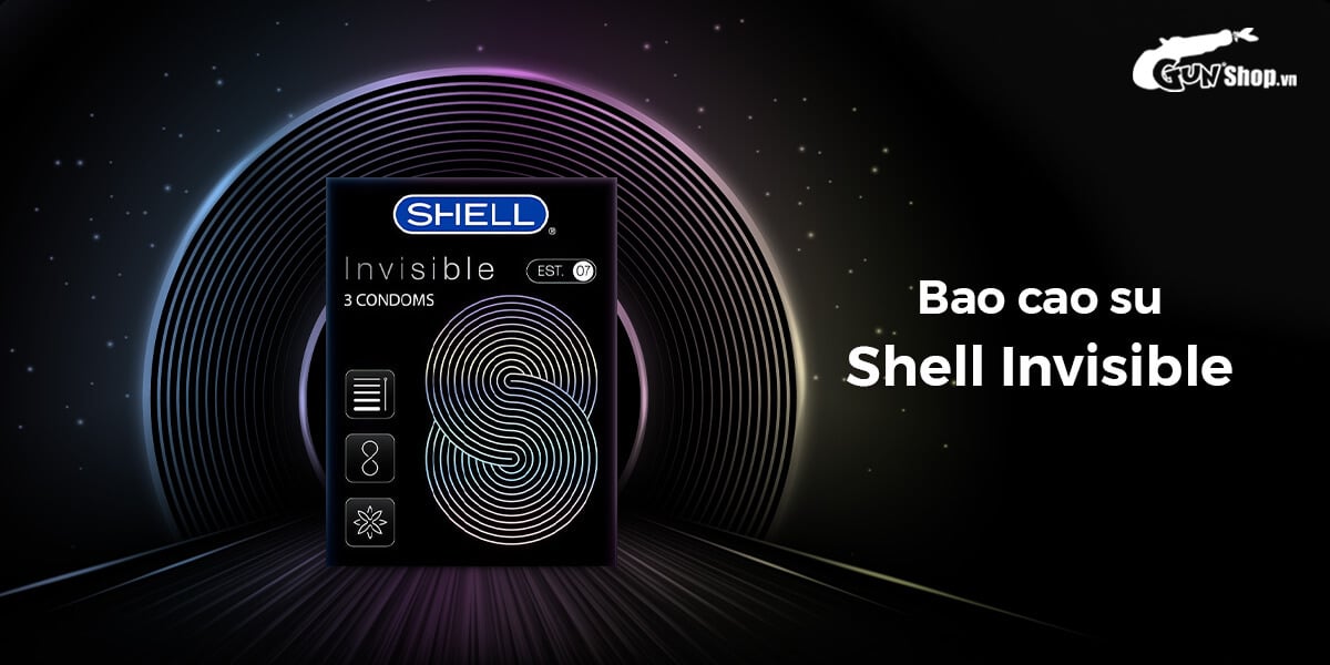 Bao cao su Shell Invisible siêu mỏng chống tuột kéo dài thời gian hộp 3 cái