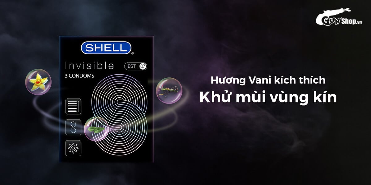 Bao cao su Shell Invisible siêu mỏng chống tuột kéo dài thời gian hộp 3 cái