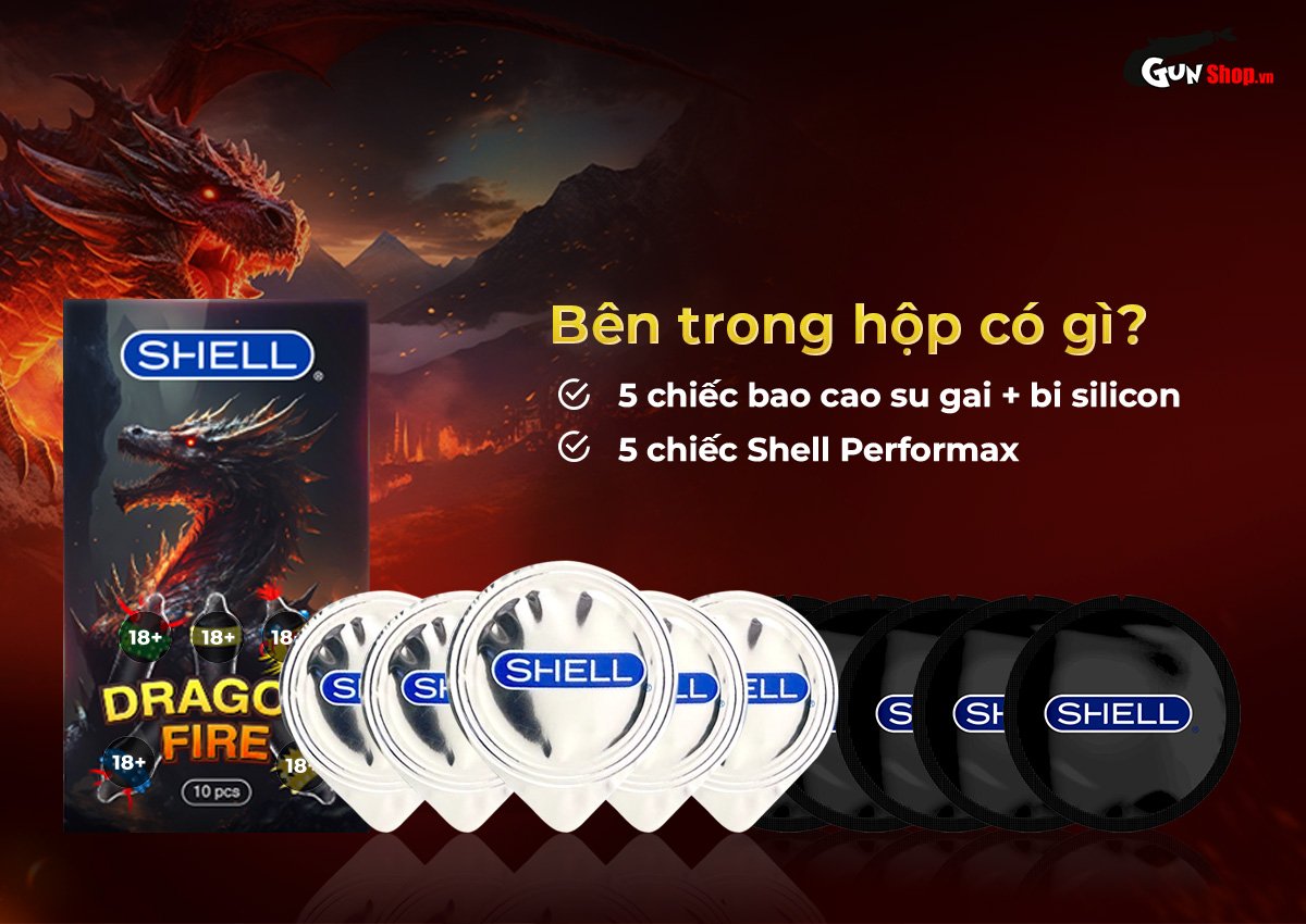 Bao Cao Su Shell Dragon Fire Gai Bi Nổi Lớn Khuyến Mãi