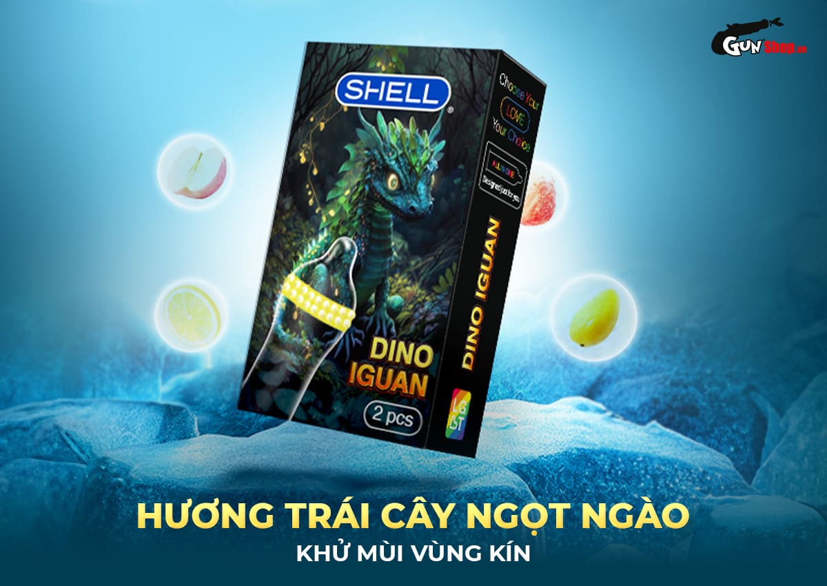 Shop bán Bao cao su Shell Dino Iguan - Hộp 1 bao 2 vòng bi siêu lớn + 1 bao Shell Performax hàng xách tay Shop bán Bao cao su Shell Dino Iguan - Hộp 1 bao 2 vòng bi siêu lớn + 1 bao Shell Performax hàng xách tay