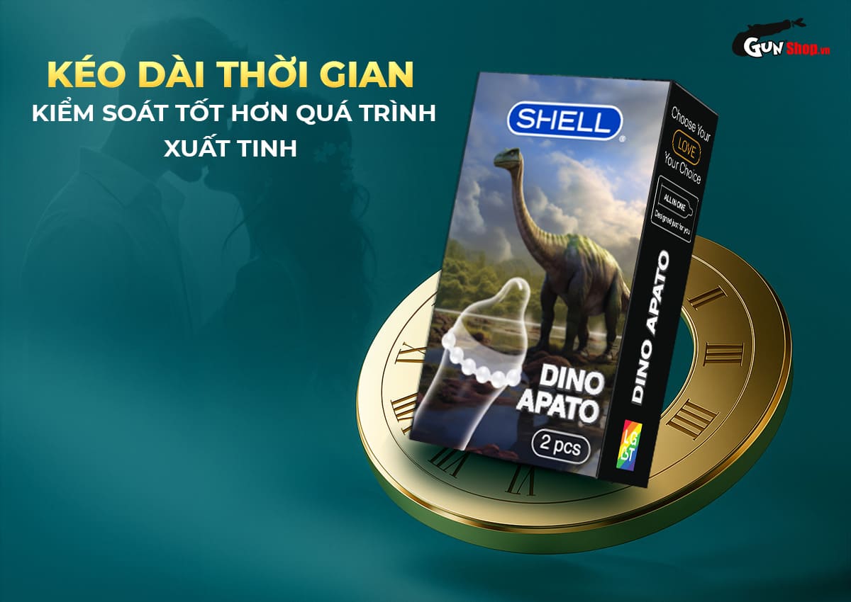  Giá sỉ Bao cao su Shell Dino Apato - Hộp 1 vòng 12 bi lớn + 1 bao Shell Performax hàng mới về
