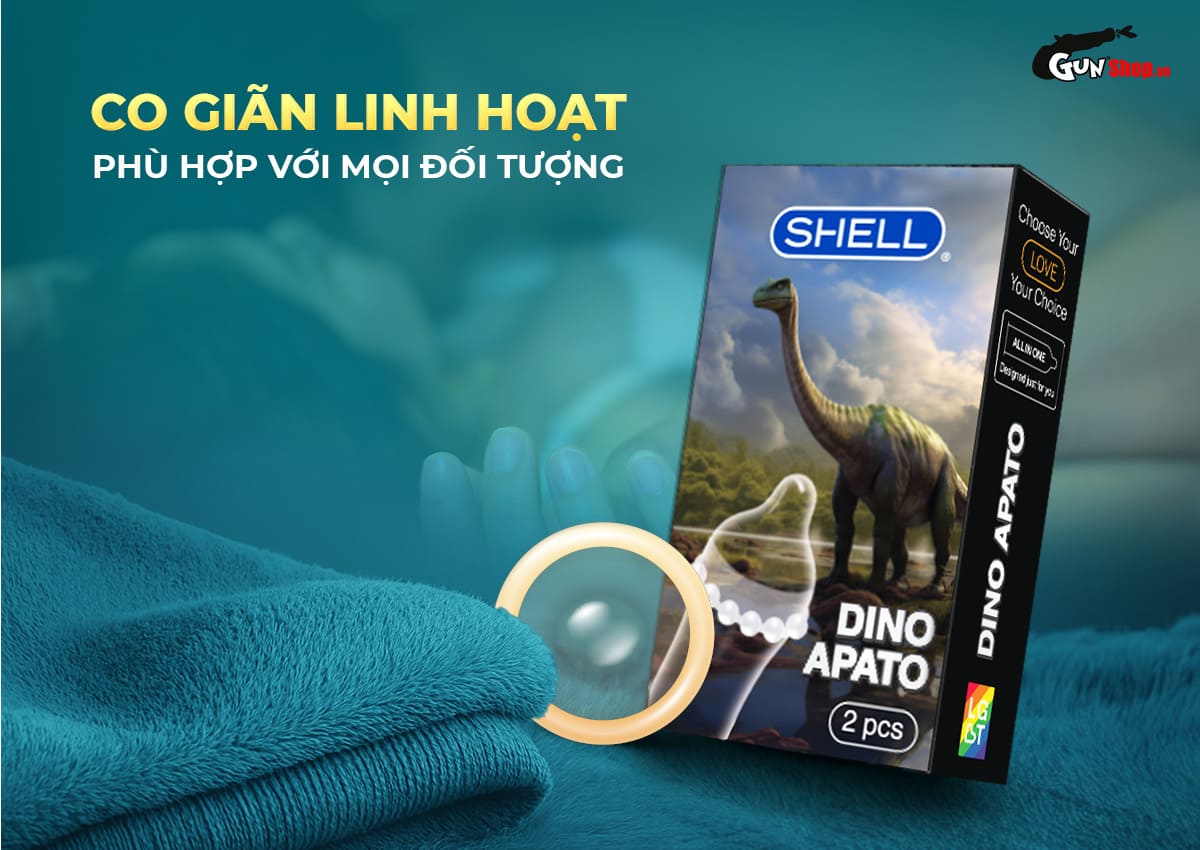  Giá sỉ Bao cao su Shell Dino Apato - Hộp 1 vòng 12 bi lớn + 1 bao Shell Performax hàng mới về