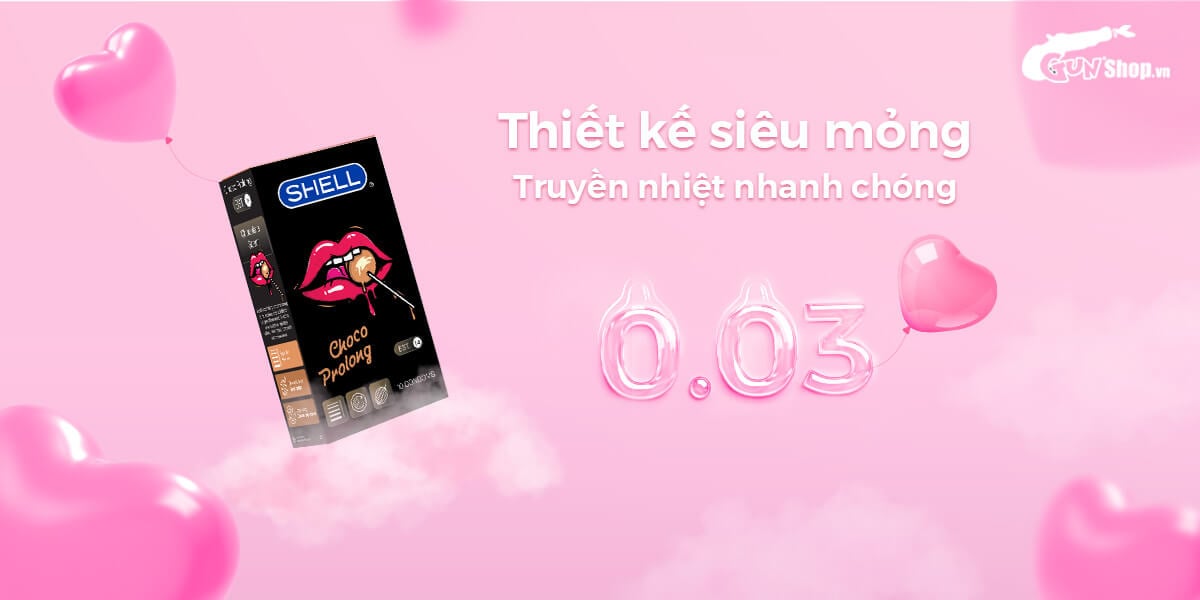 Bao cao su Shell Choco Prolong siêu mỏng kéo dài hương chocolate hộp 10 cái