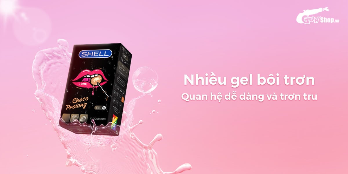 Bao cao su Shell Choco Prolong siêu mỏng kéo dài hương chocolate hộp 10 cái