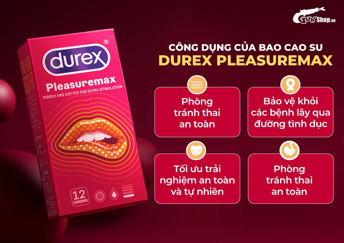  Cửa hàng bán Bao cao su Durex Pleasuremax - Size lớn 56mm gân và điểm nổi - Hộp 12 cái mới nhất