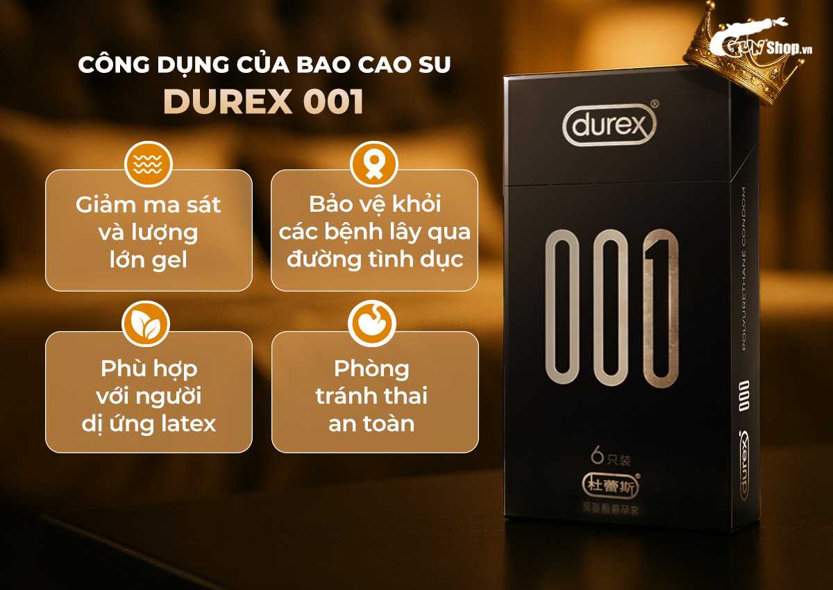 Bao cao su Durex 001 siêu mỏng 54mm hộp 6 cái an toàn