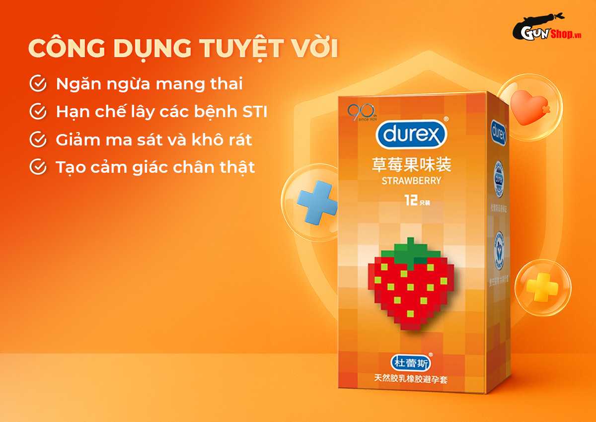  Bảng giá Bao cao su Durex Strawberry - Hương dâu 56mm - Hộp 12 cái tốt nhất