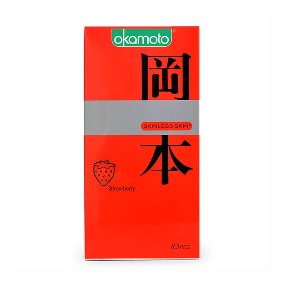 Bao cao su Okamoto StrawBerry hương dâu mềm mại, siêu mỏng 0.05mm 