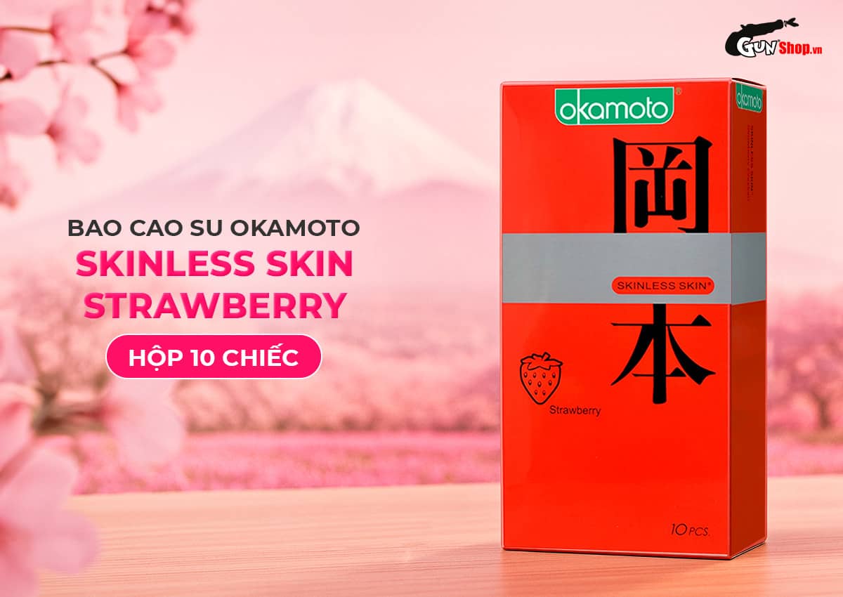 Bao cao su Okamoto hương dâu siêu mỏng mềm mại hộp 10 cái an toàn