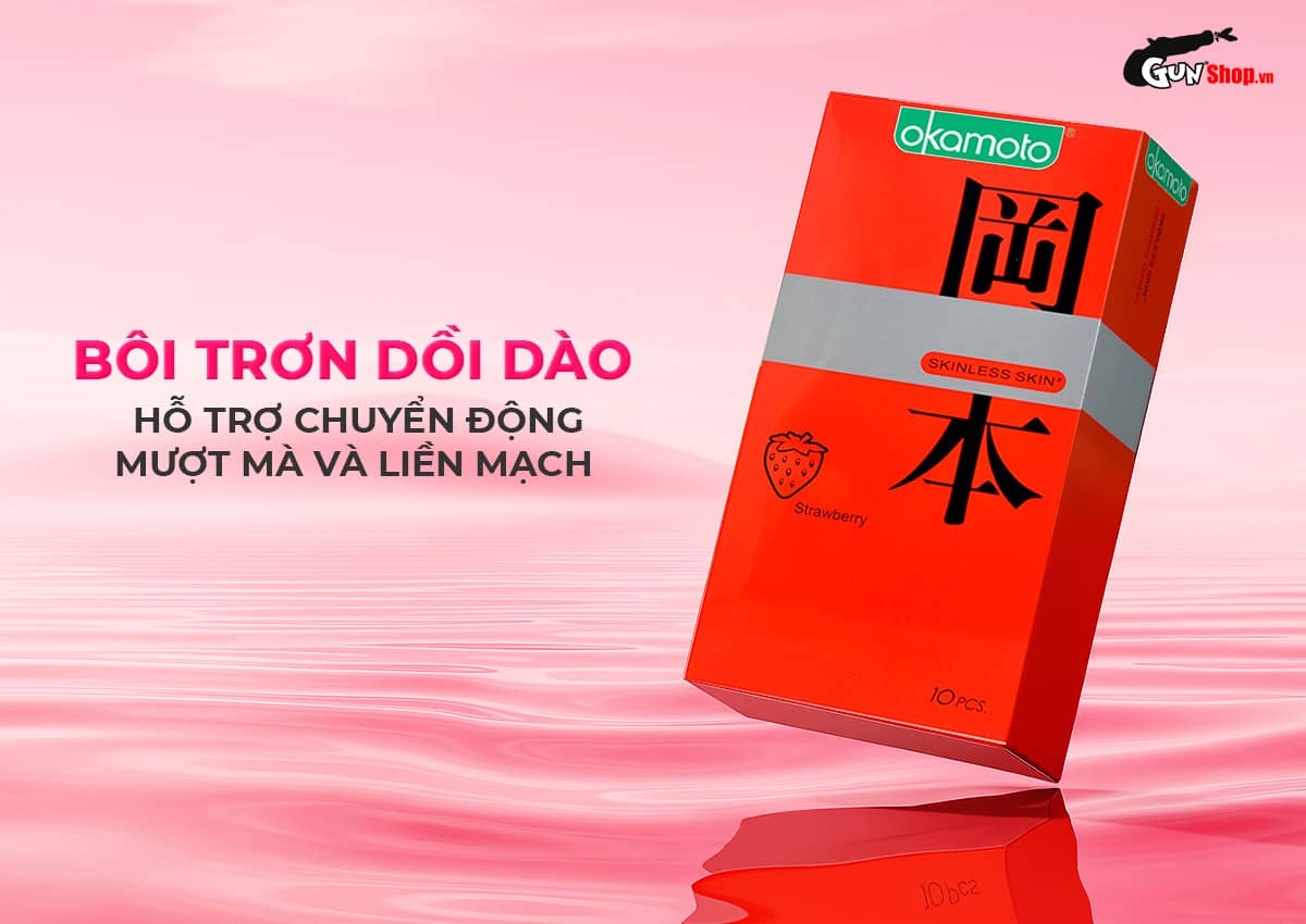 Bao cao su Okamoto hương dâu siêu mỏng mềm mại hộp 10 cái an toàn
