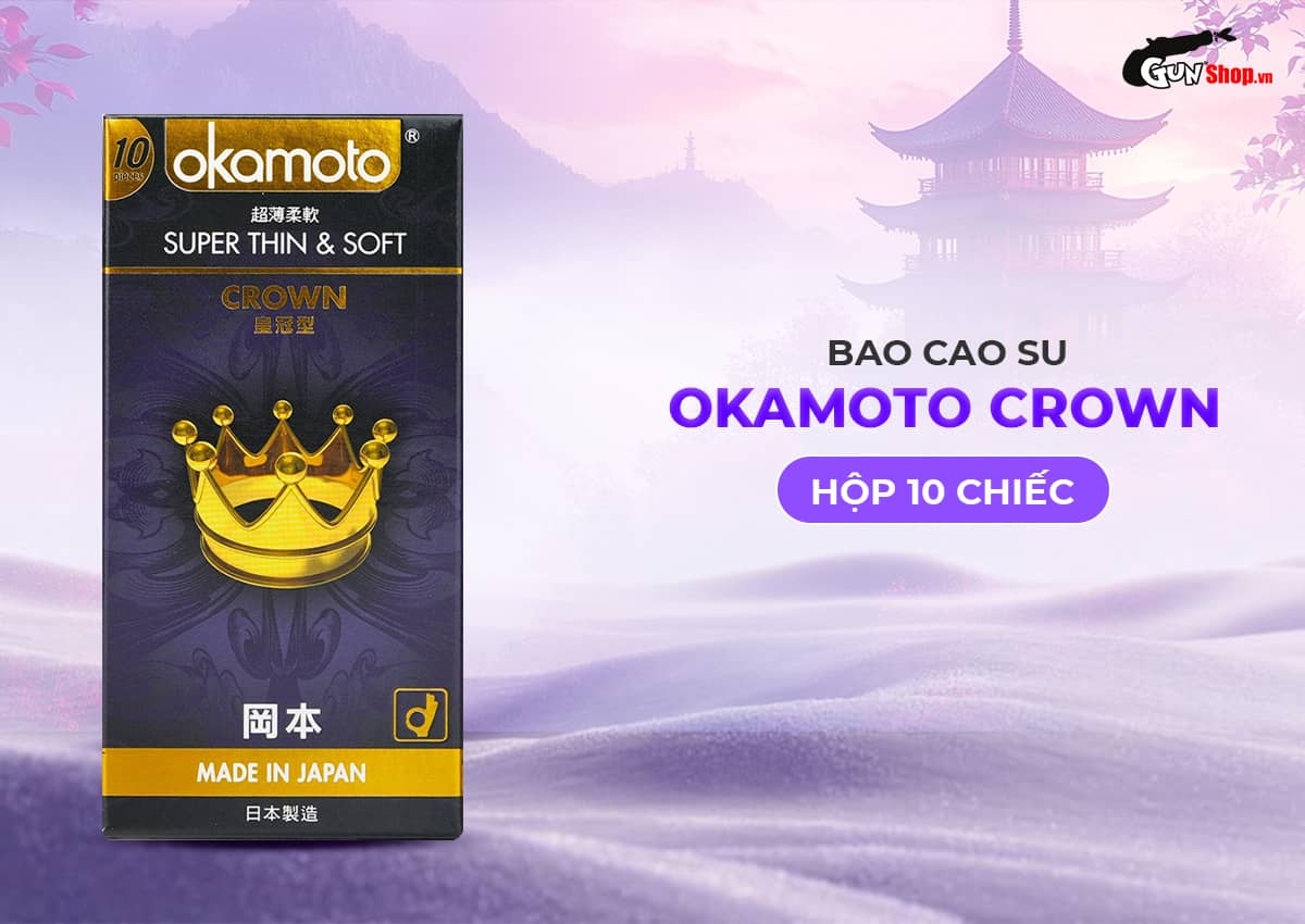 Bao cao su Okamoto Crown siêu mỏng mềm mại cảm giác thật Hộp 10