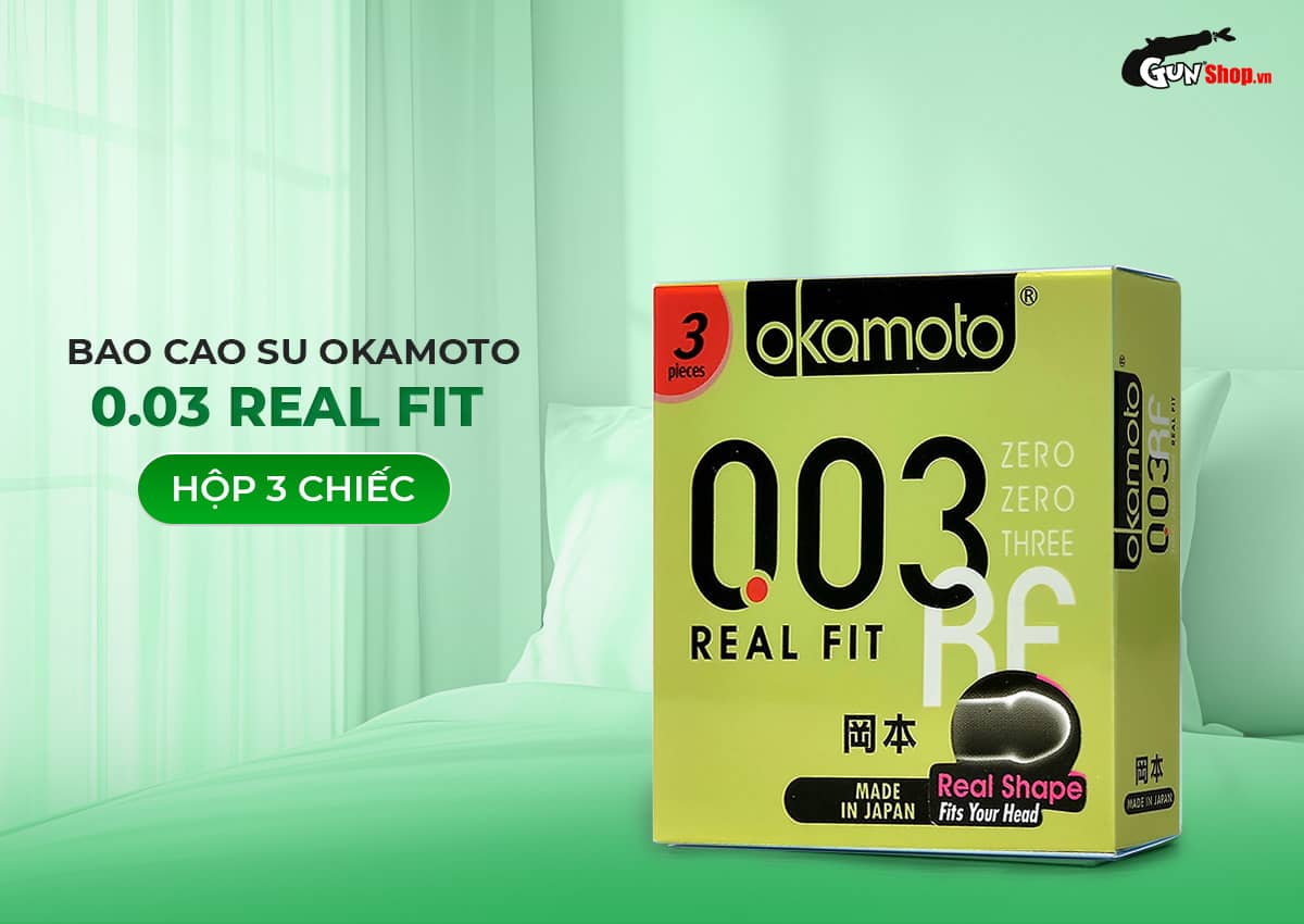 Bao cao su Okamoto 0.03 siêu mỏng ôm sát co rút an toàn hộp 3 cái