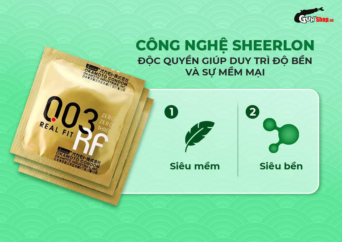 Bao cao su Okamoto 0.03 siêu mỏng ôm sát co rút an toàn hộp 3 cái