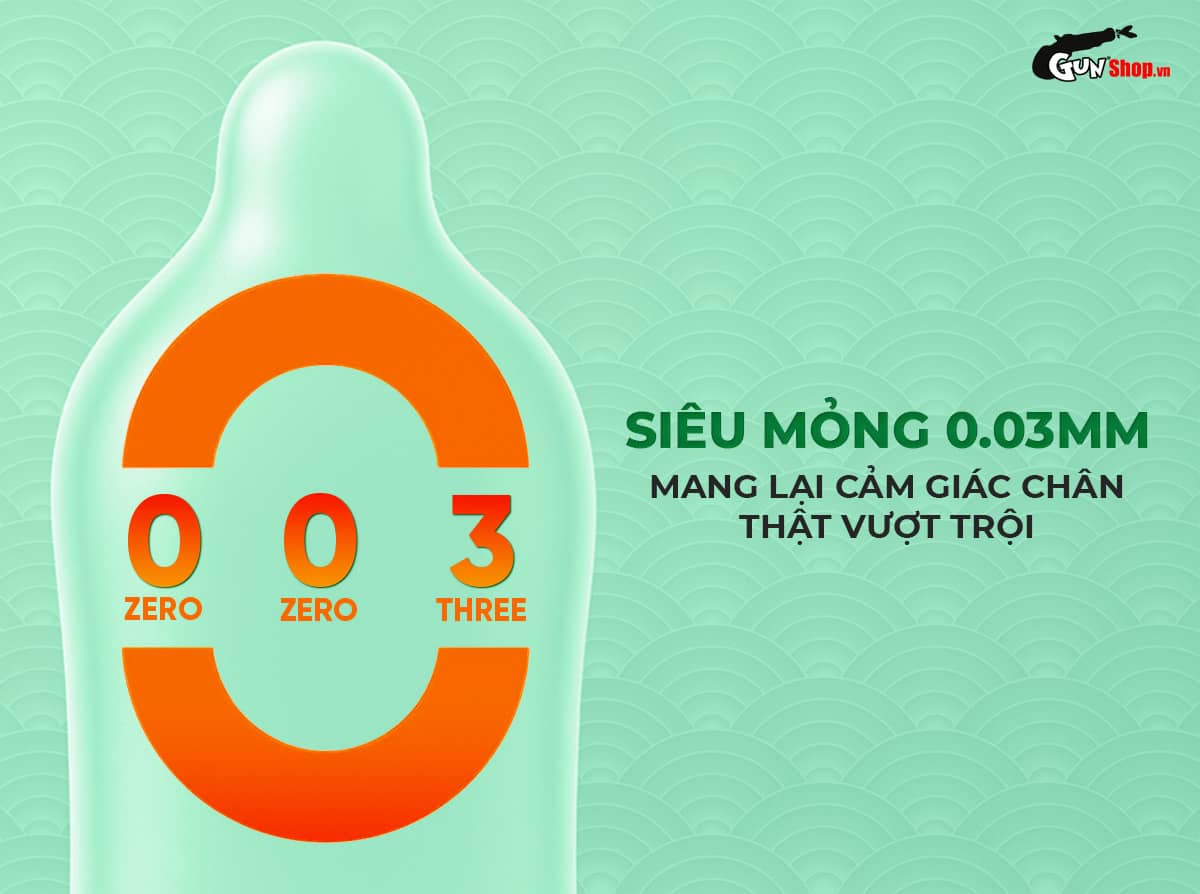Bao cao su Okamoto 0.03 siêu mỏng ôm sát co rút an toàn hộp 3 cái