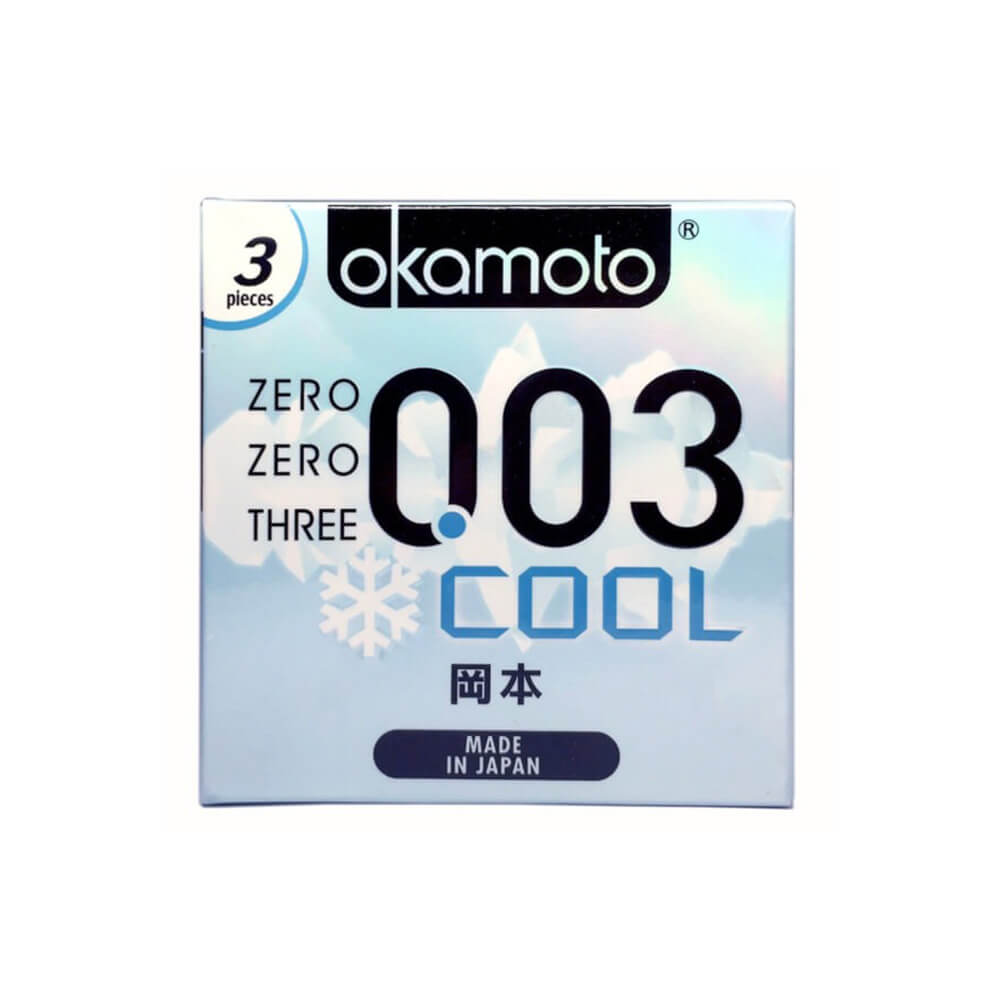 Bao cao su Okamoto 0.03 Cool siêu mỏng mát lạnh bạc hà thiên nhiên 