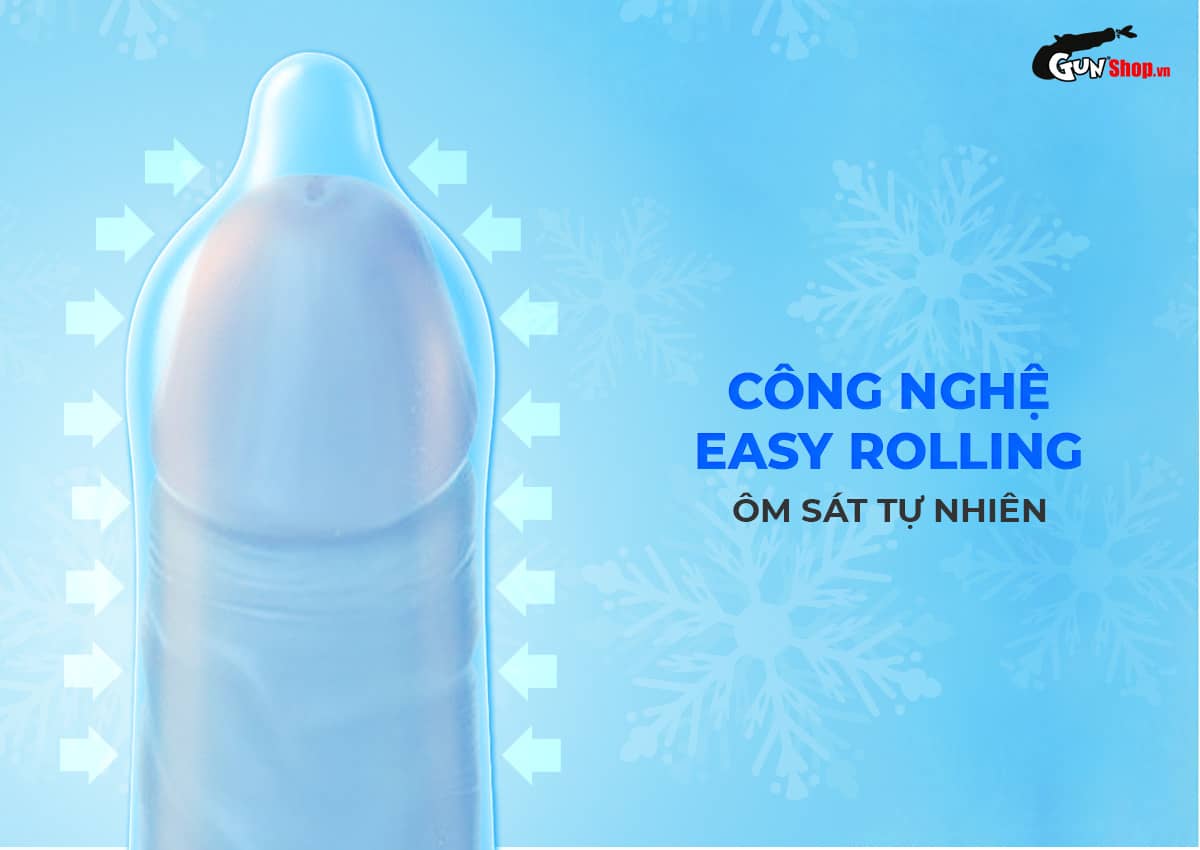 Bao cao su Okamoto 0.03 Cool siêu mỏng mát lạnh bạc hà hộp 3 cái