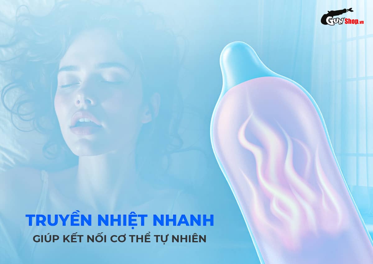 Bao cao su Okamoto 0.03 Cool siêu mỏng mát lạnh bạc hà hộp 3 cái