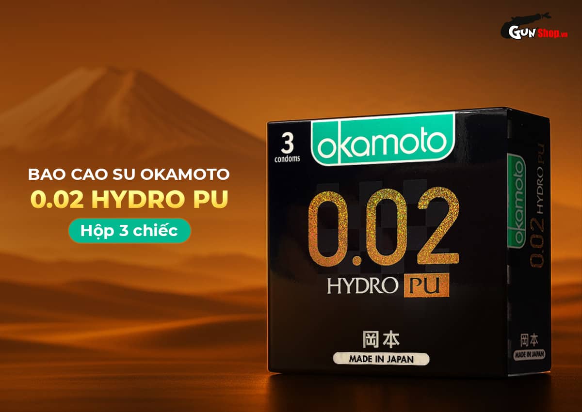Bao cao su Okamoto 0.02 Hydro PU siêu mỏng truyền nhiệt nhanh 3 cái