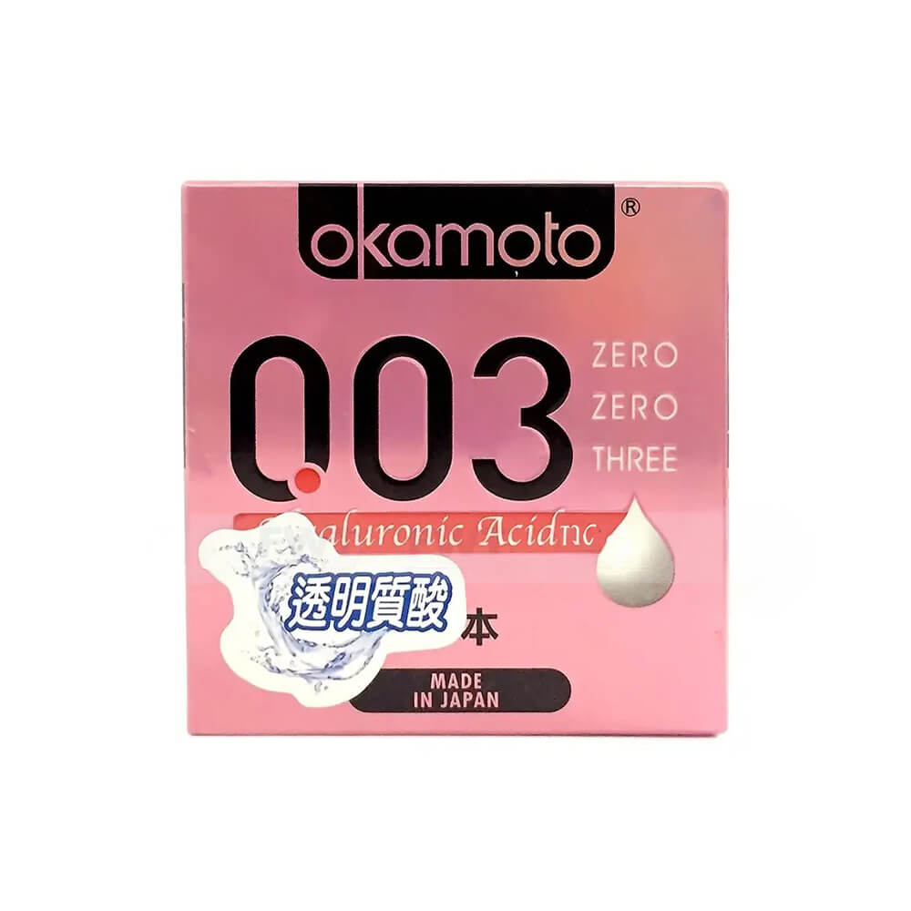 Bao cao su Okamoto 0.03 Hyaluronic Acid siêu mỏng dưỡng ẩm mềm mại 