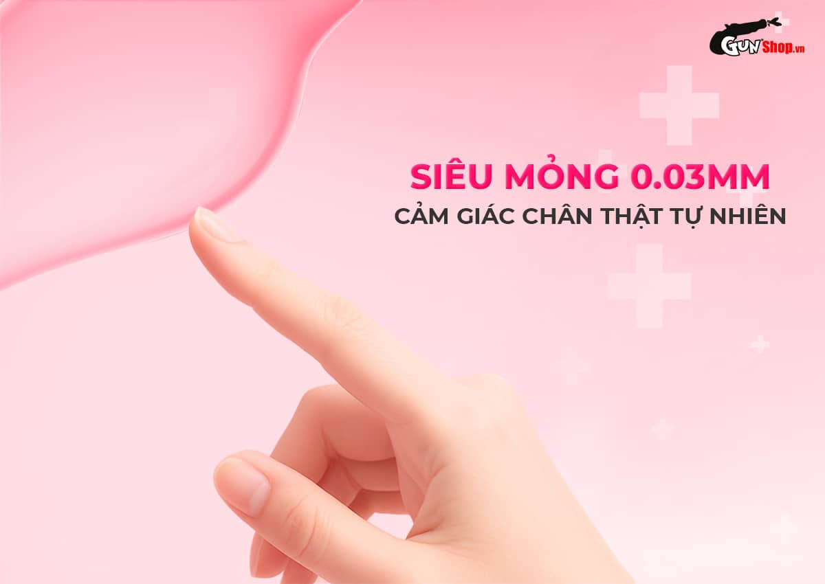 Bao cao su Okamoto 0.03 Hyaluronic Acid siêu mỏng dưỡng ẩm hộp 3