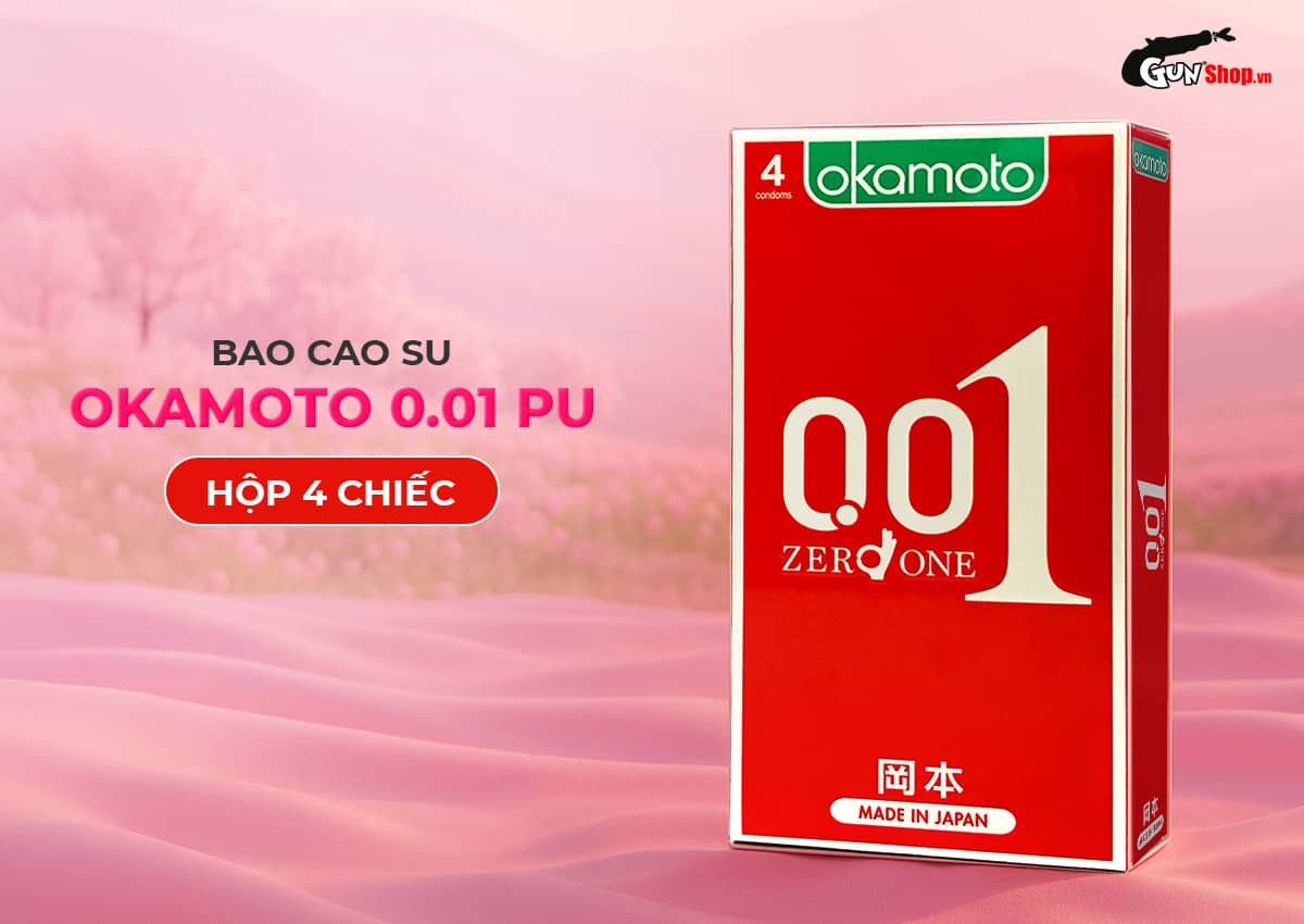 Bao cao su Okamoto 0.01 PU siêu mỏng tàng hình truyền nhiệt chân thật