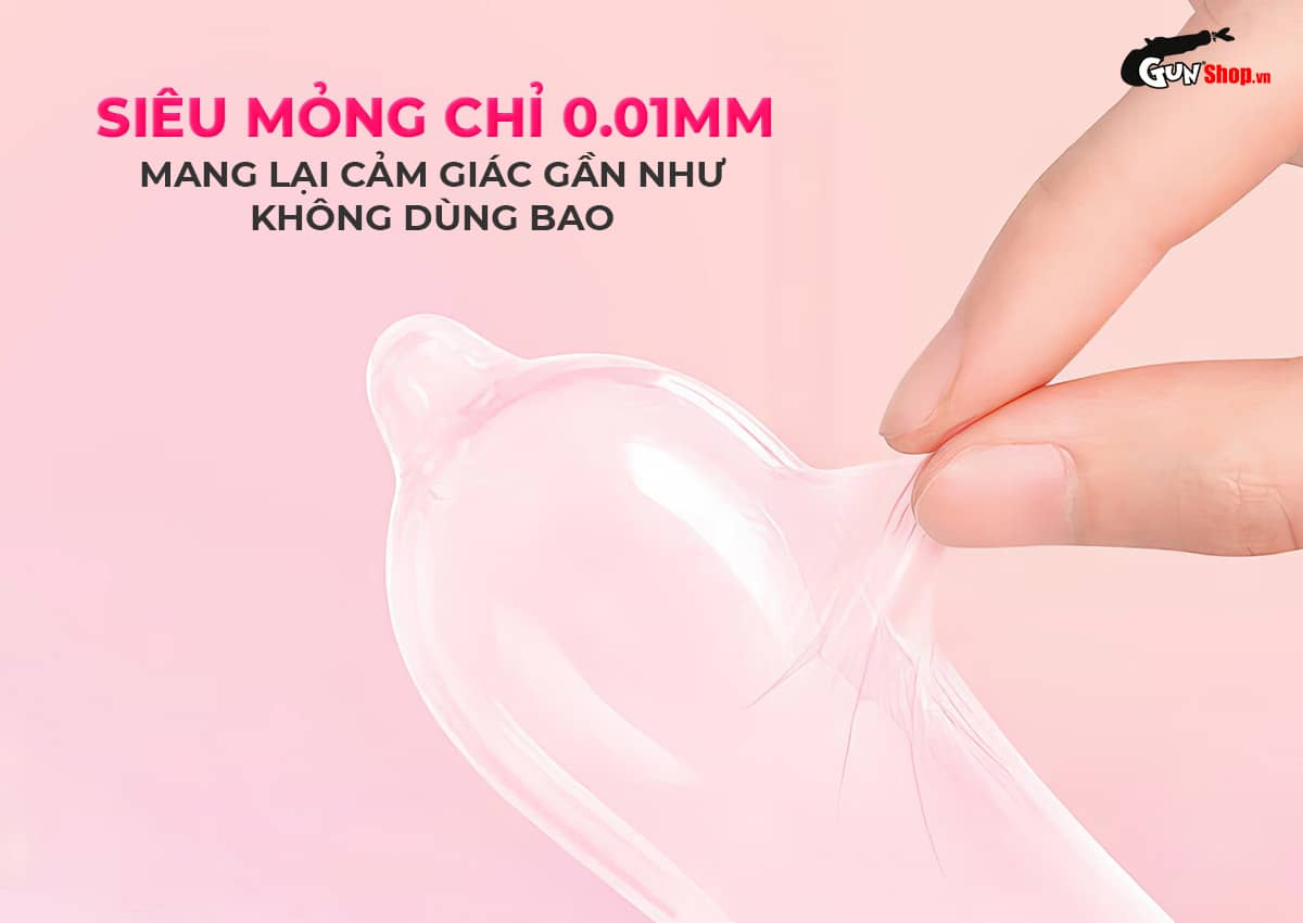 Bao cao su Okamoto 0.01 PU siêu mỏng tàng hình truyền nhiệt chân thật