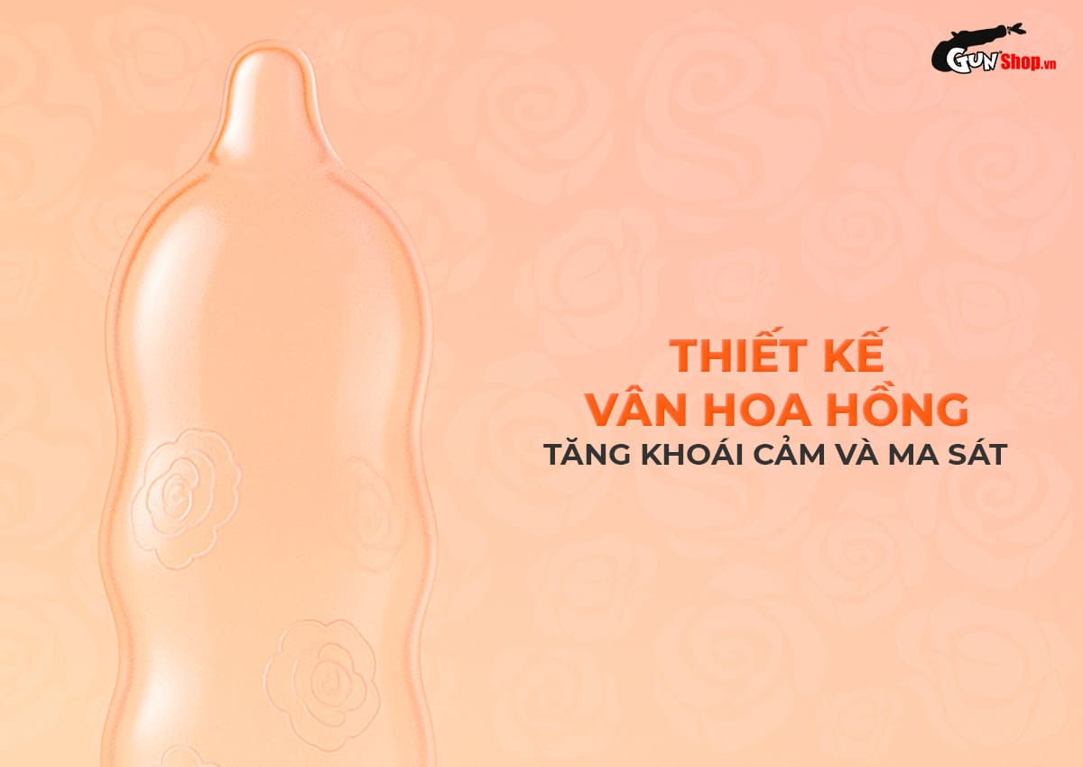 Bao cao su Okamoto Roman vân hoa hồng, siêu mỏng, hộp 10 cái