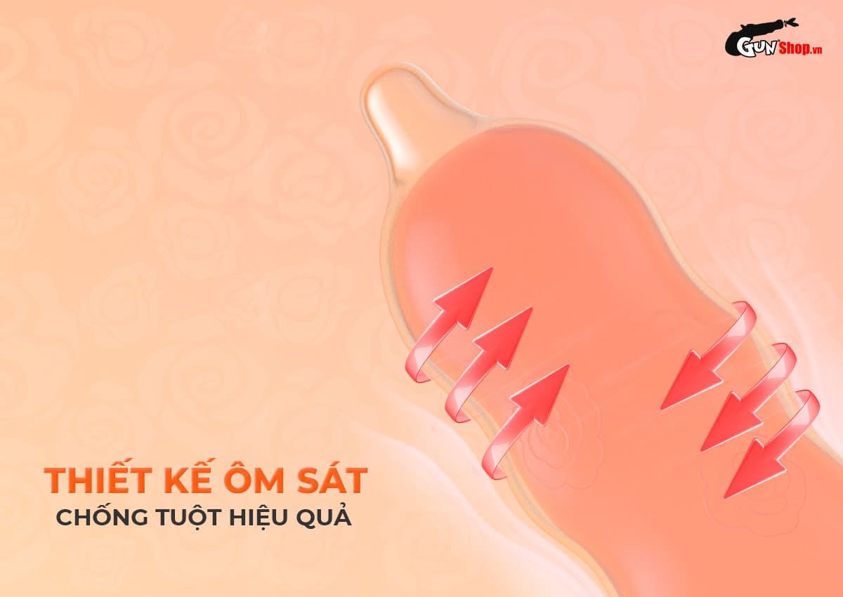 Bao cao su Okamoto Roman vân hoa hồng, siêu mỏng, hộp 10 cái