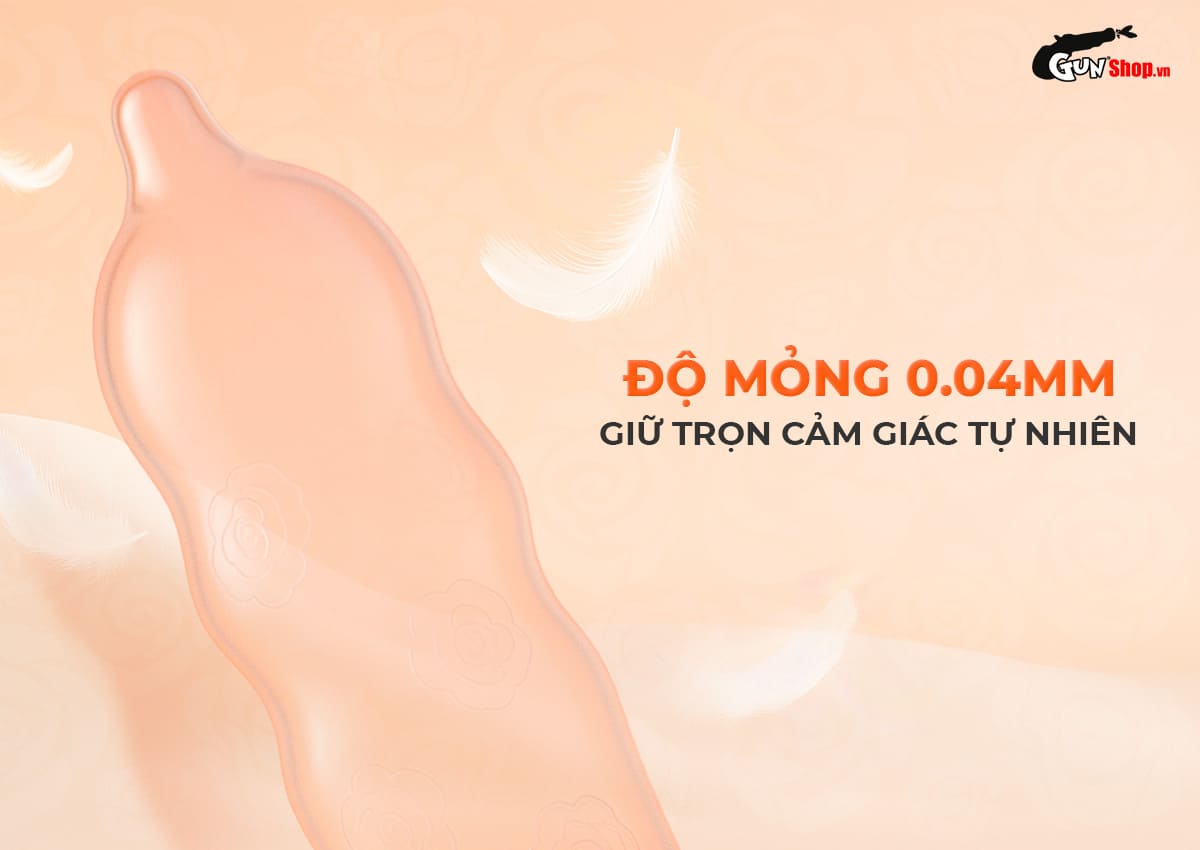 Bao cao su Okamoto Roman vân hoa hồng, siêu mỏng, hộp 10 cái