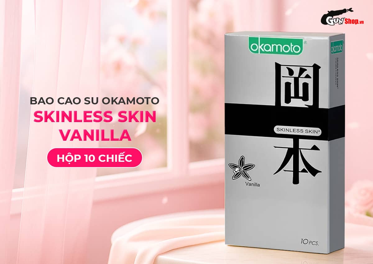 Okamoto Skinless Skin Vanilla siêu mỏng hương vani ngọt ngào hộp 10 cái
