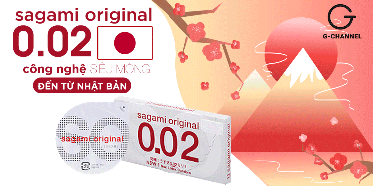 Bao cao su Sagami siêu mỏng 0.02mm an toàn tận hưởng hộp 2 cái
