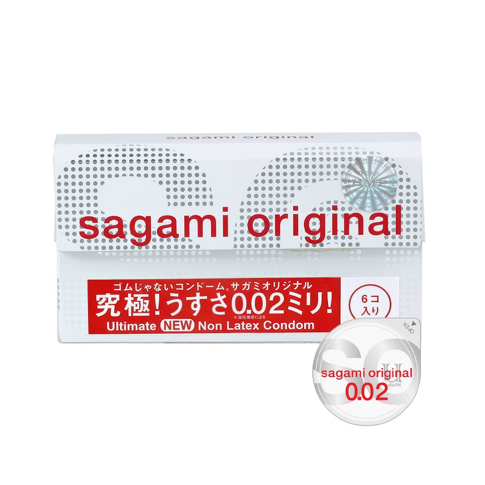 Bao cao su Sagami siêu mỏng 0.02mm hộp 6 cái, cảm giác chân thật 
